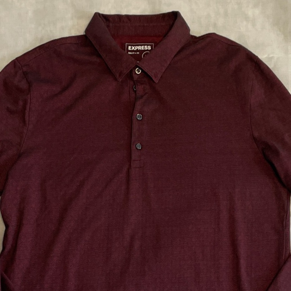 Express Men's Dark Red Patterned Button Down Polo… - image 2